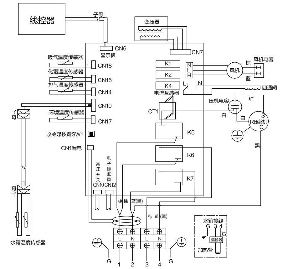 KF65/200-GE3-U1 空气能热水器DE5系列接线端子图