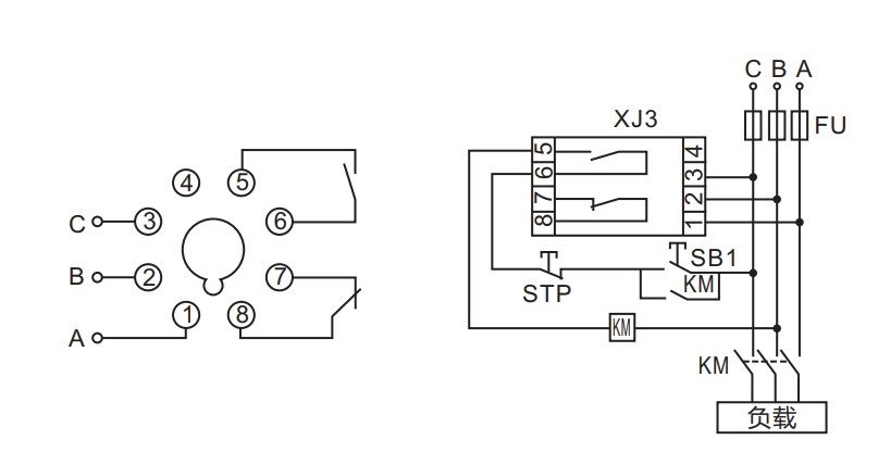 XJ系列断相与相序保护继电器接线图