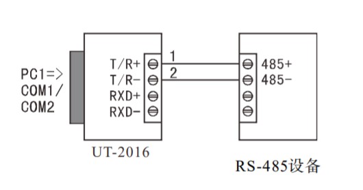 UT-2016接口转换器之间全双工通信连接